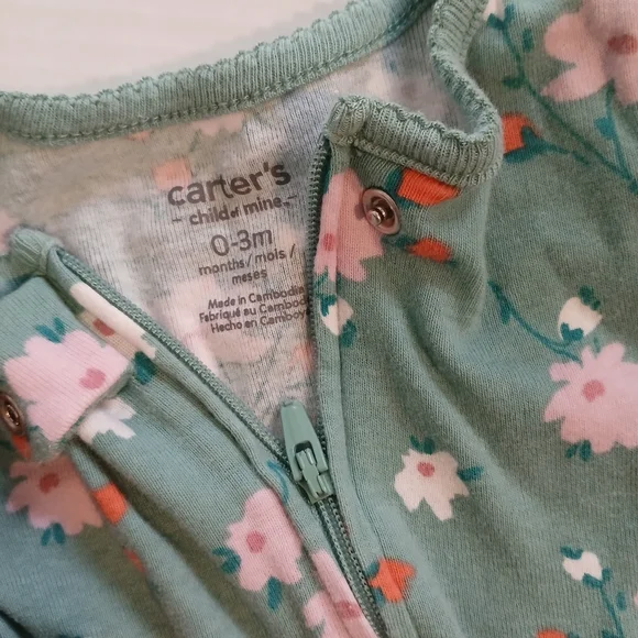 Carter's Green Floral Baby Romper Newborn 0-3 Months - Picture 3 of 3